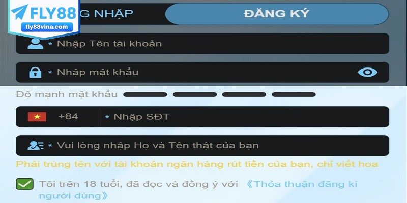 Hướng dẫn thủ tục đăng ký tài khoản FLY88 chi tiết